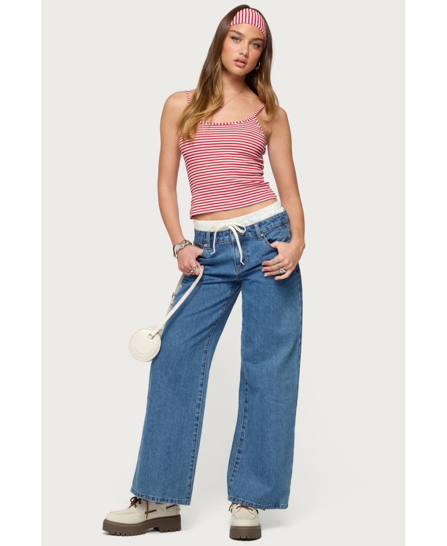 Женские аксессуары для волос Edikted Two Piece Striped Headband Tank Top, цвет: Красный белый — фото 5