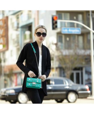 Small Green Leather Crossbody Bag with Silver Studs Designer Purse for Women