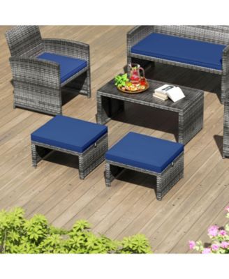 2 Pieces Patio PE Rattan Ottomans with Soft Zippered Cushions for Deck