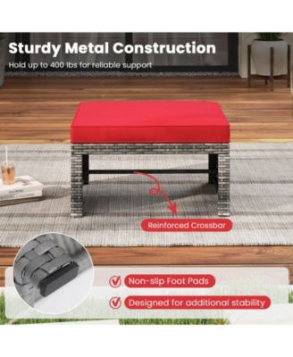 2 Pieces Patio PE Rattan Ottomans with Soft Zippered Cushions for Deck