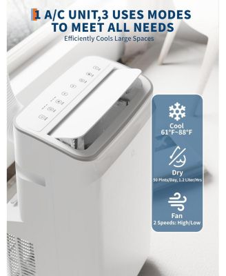 12,000 BTU 3-in-1 Portable Air Conditioner - Dehumidifie &Fan, Remote Control, Sleep Mode, 24H Timer, Installation Kit for Home, Office, Dorm