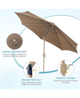 9FT Outdoor Patio Market Umbrella Aluminum Frame with Push Button Tilt Crank and 8 Steel Ribs, UV Protection Waterproof, for Garden Deck Backyard and Pool