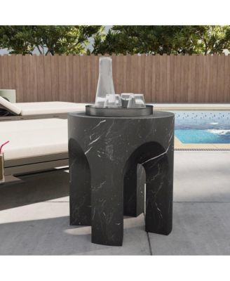 Crus Collection Fiberglass Outdoor Side Table Marbleized Black