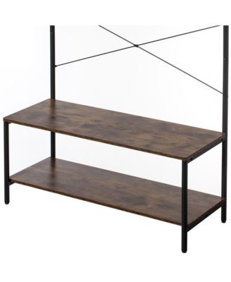 Vintage Brown Coat Rack Hall Tree with Storage for Entryway With 10 Hooks and Storage