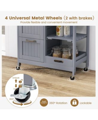 26.5" MDF, Metal 3 Drawers, Shelves, Removable Tray, Lockable Wheels Rolling Kitchen Island Cart