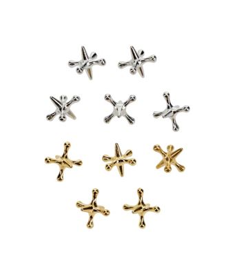 Old-Fashioned Metal Jacks in a Walnut Stain Wooden Box