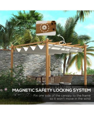 10'x12' Retractable Pergola with Wood Grain Aluminum Frame,