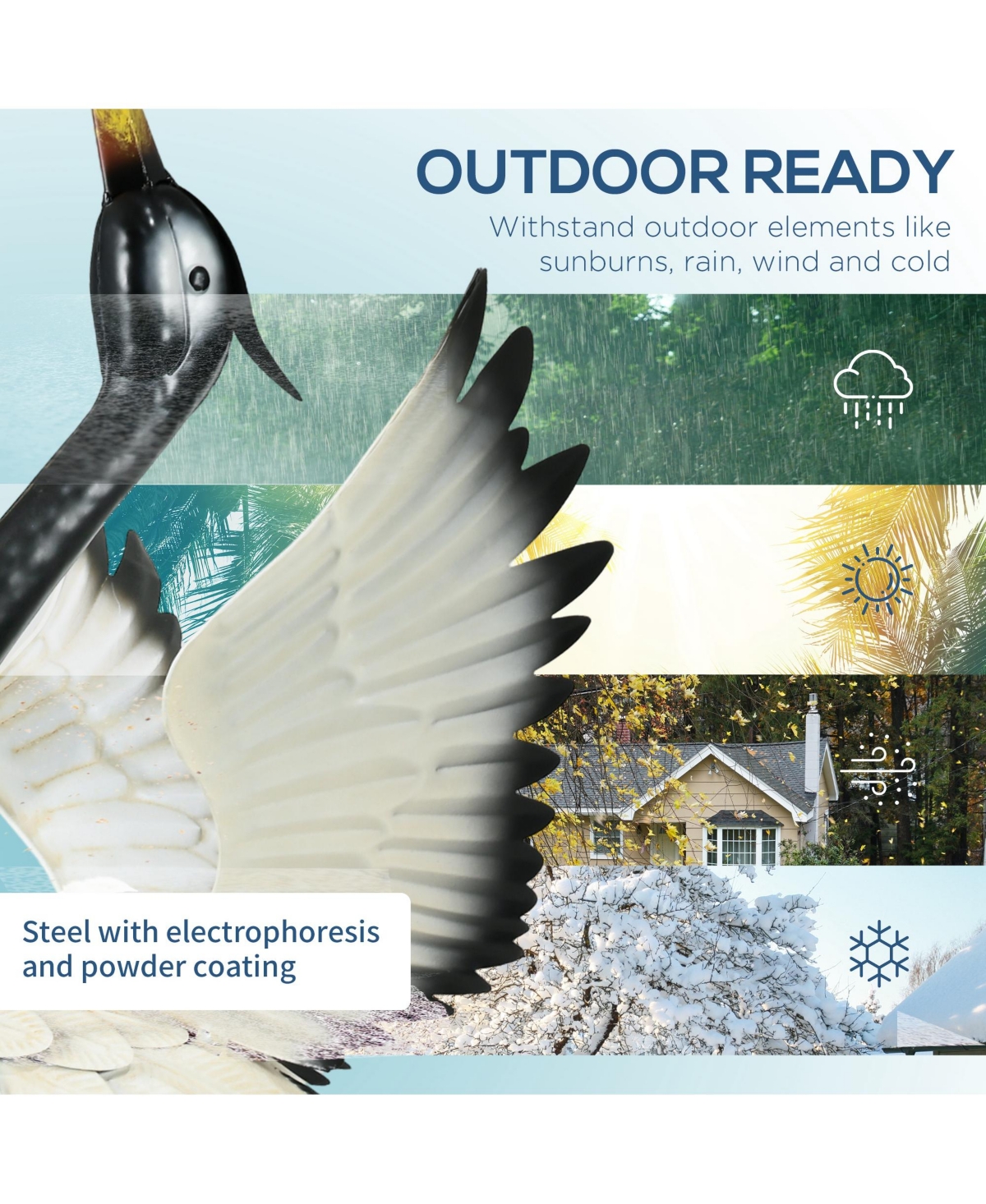 Outsunny 2pc Heron Garden Statues, Metal Yard Art Bird Sculptures,