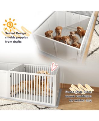 Whelping Box for Dogs with Waterproof Pad & Adjustable Door