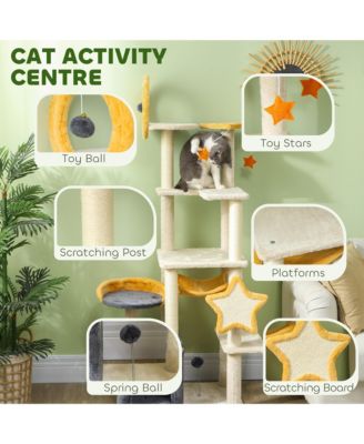 Cat Tree, 63 Inch Moon and Star Themed Cat Tower,