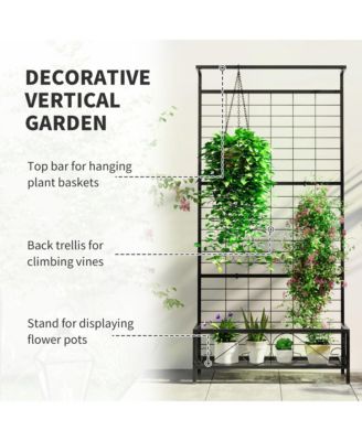 74" Tall Metal Plant Sd with Trellis and Hanging Bar,
