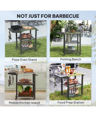 3-Shelf Outdoor Grill Cart Table with Foldable Side Table,