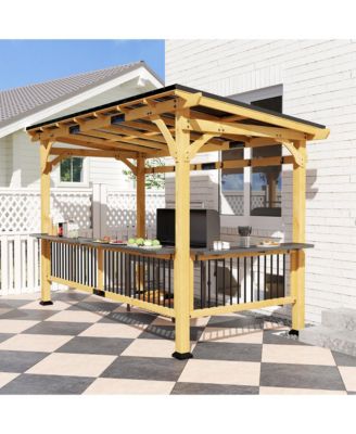 13' x 6' Wooden Grill Gazebo, Hardtop Outdoor BBQ Gazebo, Natural