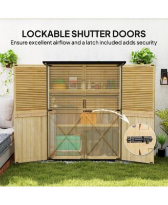 Outdoor Storage Cabinet, Wood Garden Shed with 2 Shelves, Natural