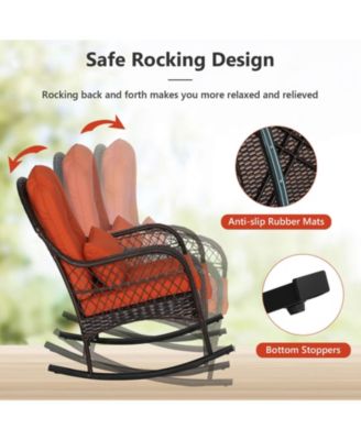 Outdoor Patio Rattan Wicker Rocking Chair Rocker Cushion Pillow Garden Deck