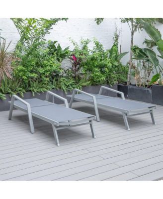 Marlin Patio Chaise Lounge Chair With Armrests in Grey Aluminum Frame, Set of 2