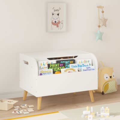 Kids Front Bookshelf, Flip-Top Lid, Safety Hinge, Boys Girls Toy Chest Bench for Playroom Toy Storage Organizer
