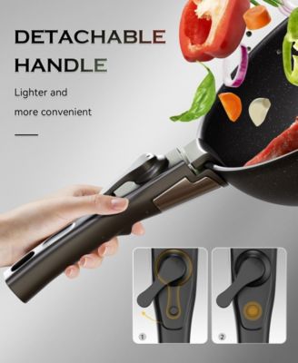 18-Piece Non-Stick Cookware Set with Silicone Tools, Detachable Handles, Space-Saving Design for All Stovetops