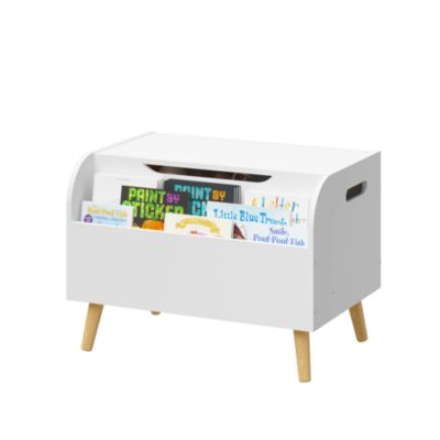 Kids Front Bookshelf, Flip-Top Lid, Safety Hinge, Boys Girls Toy Chest Bench for Playroom Toy Storage Organizer