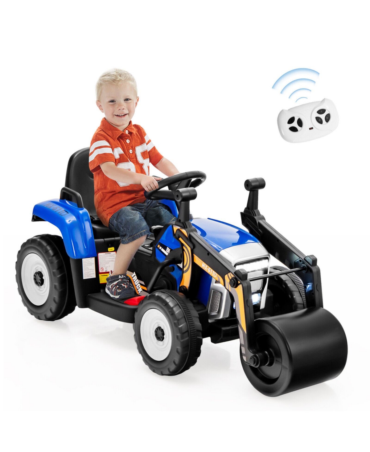 12V Kids Ride-On Road Roller with 2.4G Remote Control - Blue