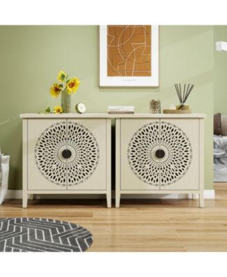 Hollow-Carved 2 Door Accent Cabinet Sideboard Buffet Storage Cabinet with Adjustable Shelf
