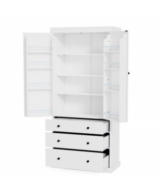 77" Freestanding Tall Kitchen Pantry Cabinet with Drawers and Adjustable Door Shelves