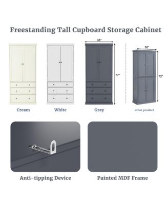 77" Freestanding Tall Kitchen Pantry Cabinet with Drawers and Adjustable Door Shelves