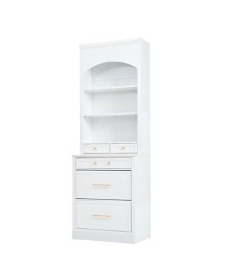 CASAINC 83.7-Inch Tall Freestanding Kitchen Pantry with Faux Marble Top and 5 Storage Drawers Curio Display Cabinet
