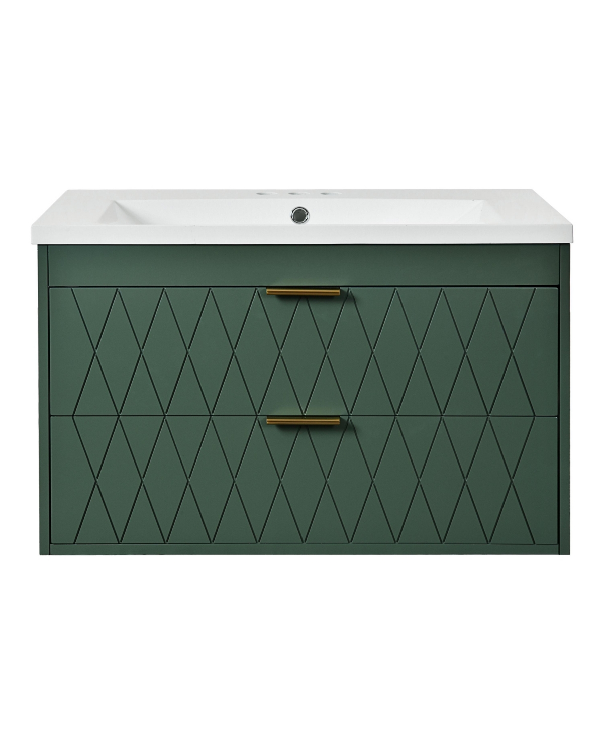 30" Floating Bathroom Vanity With Resin Sink and 2 Drawers, Solid Wood Construction - Green