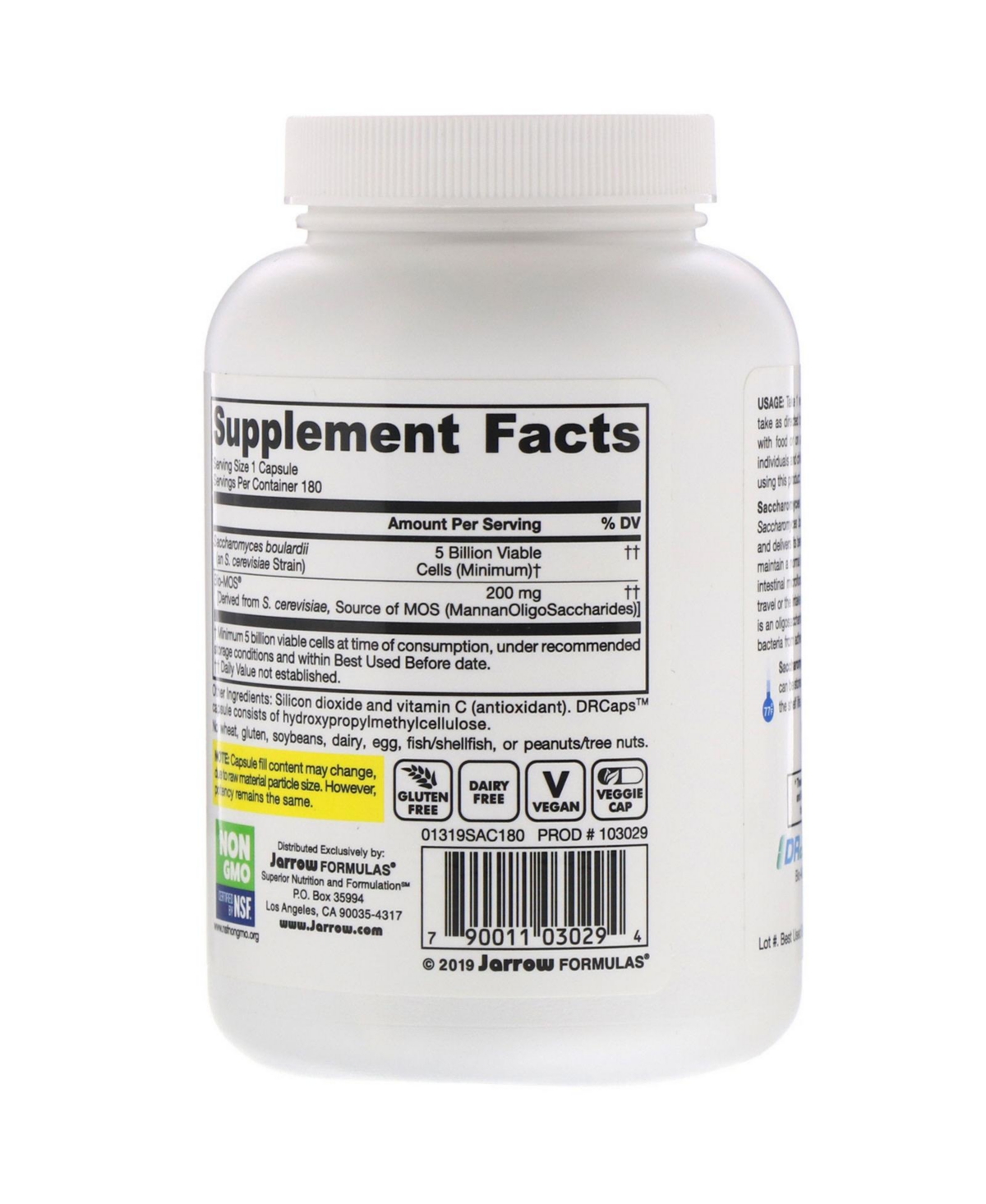 Jarrow Formulas Nutrition Saccharomyces Boulardii + Mos 5 Billion Cfu