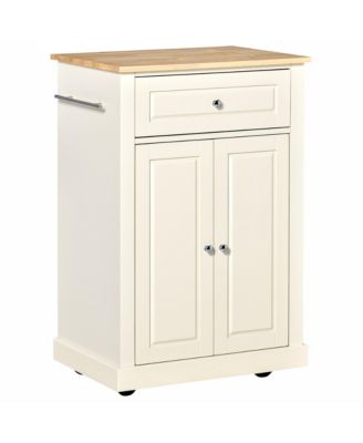 Cream Kitchen Helper: Portable Island Cart with Drawer and Shelf
