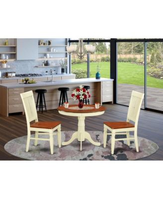 3-Piece Wooden Dinette Set with Round Table and 2 Dining Chairs, Compact Kitchen Dining Set
