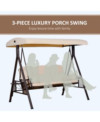 3-Seat Patio Swing w/ Tilt Canopy, Cushions & Cup Tray,