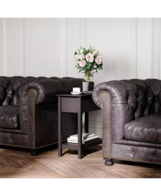 Wood Flip Top End Side Table with Cabinet Bottom Shelf for Home Office