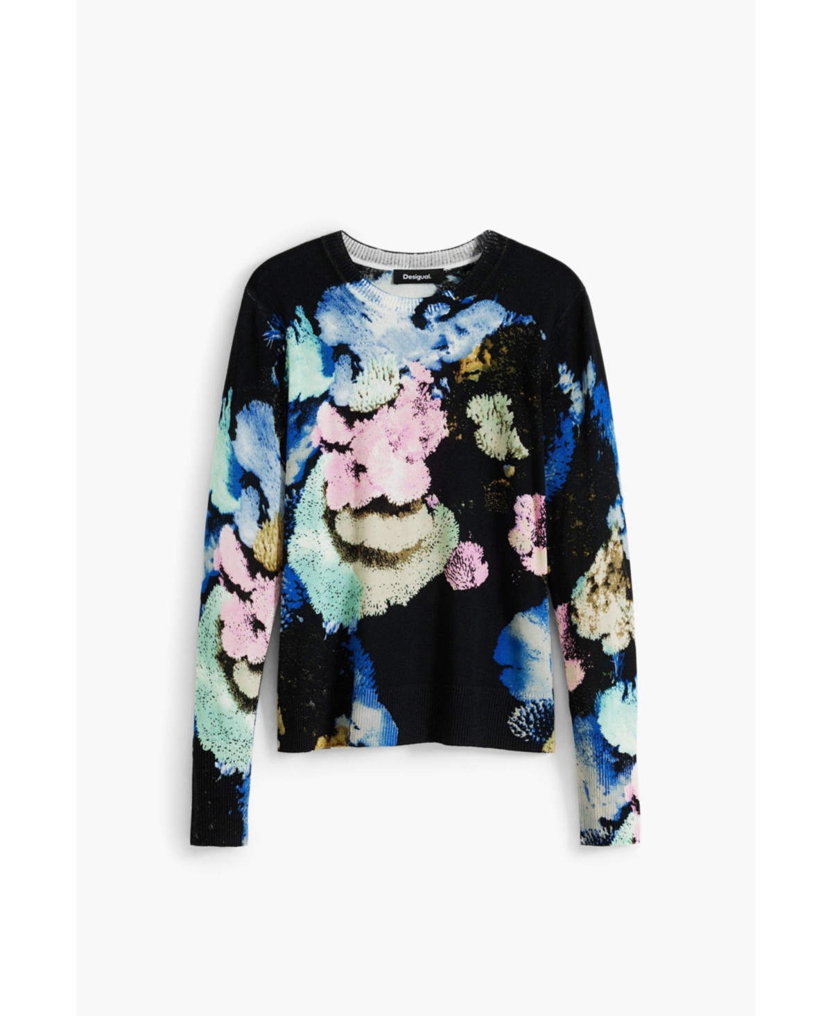 Desigual Abstract Print Crewneck Sweater In Blue
