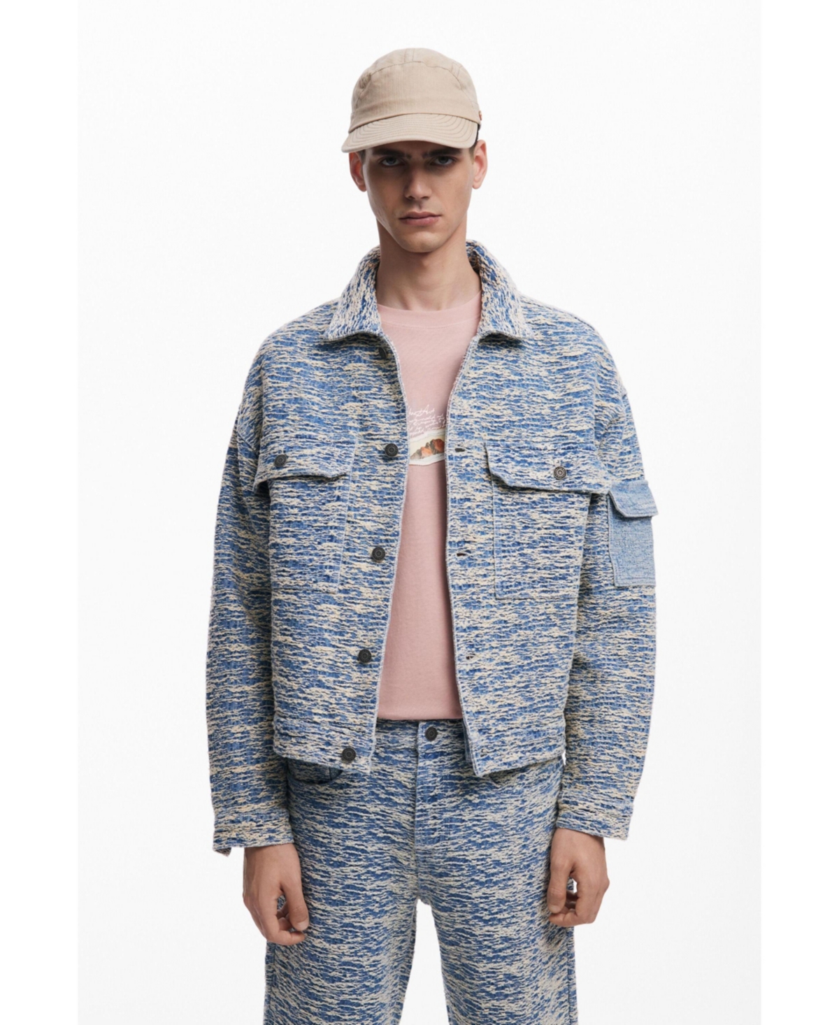 Desigual Men's Mottled Denim Jacket In Blue