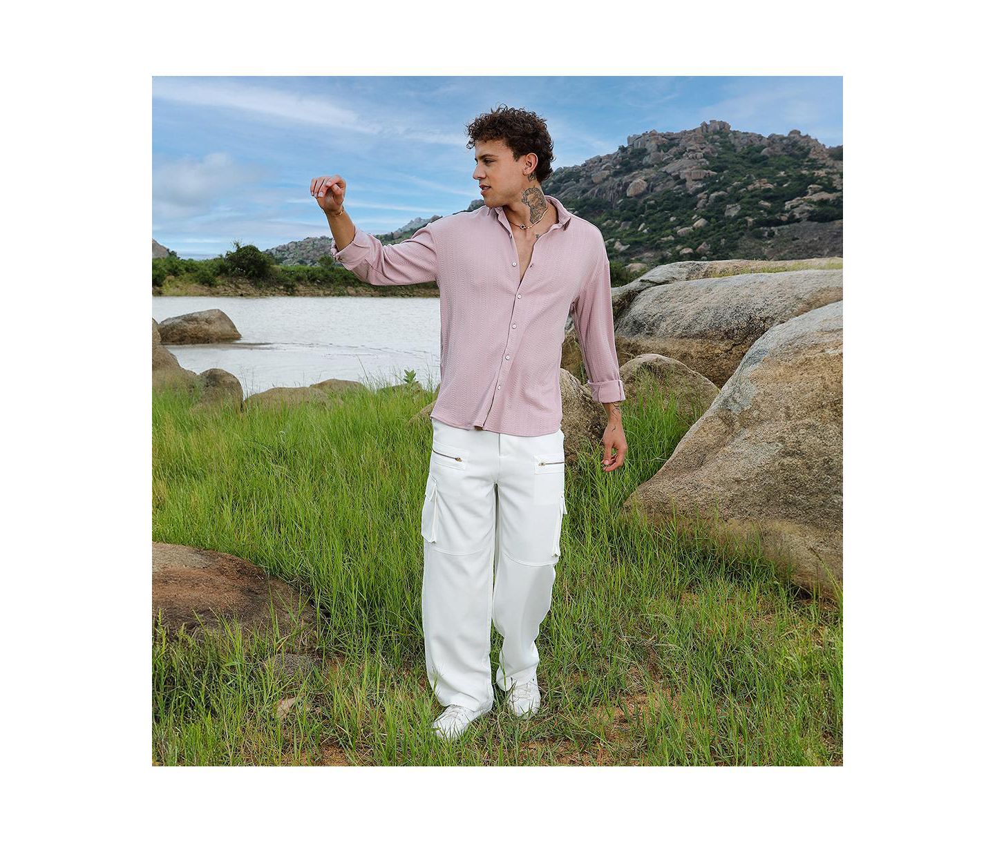 Мужская рубашка Cahoot Campus Sutra Nude Pink Spear-Textured, цвет: Розовый — фото 6
