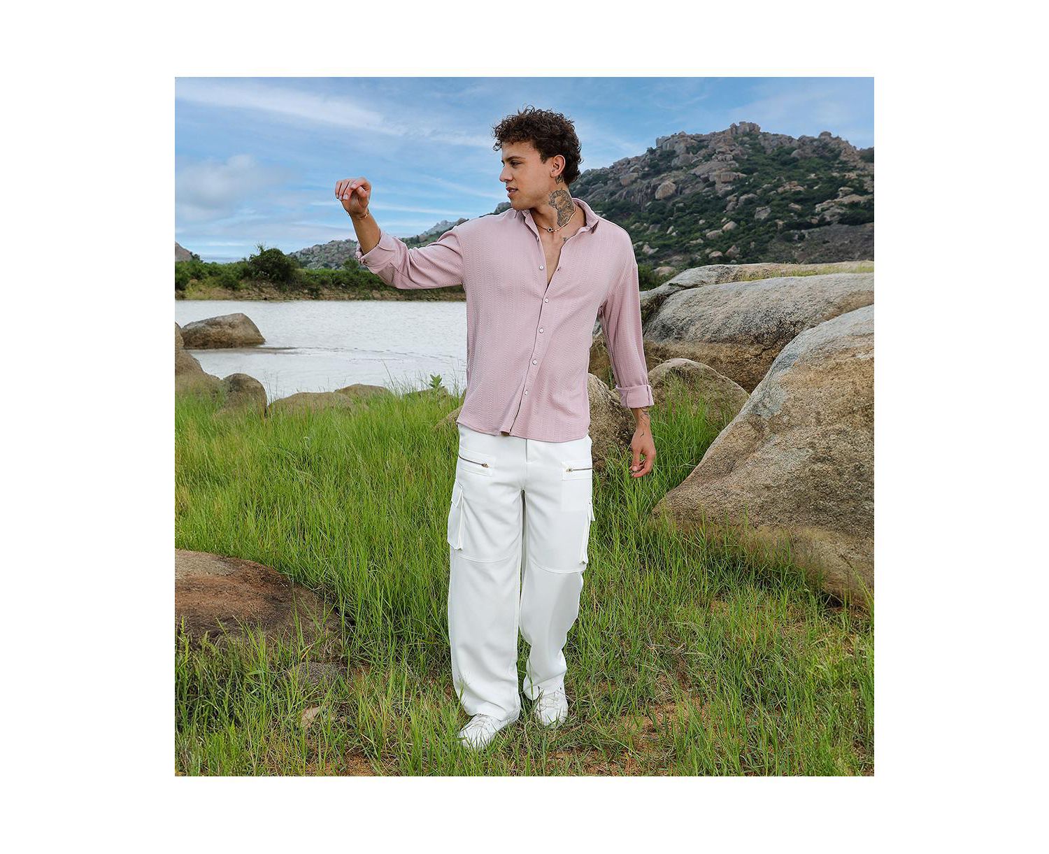 Men's Nude Pink Spear-Textured Shirt