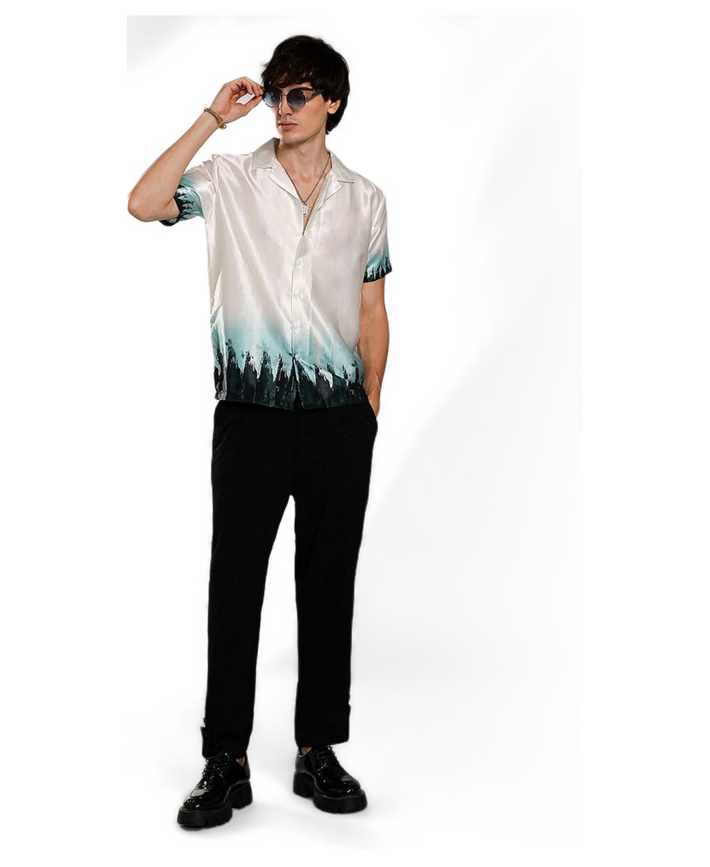 Мужская рубашка Cahoot Campus Sutra Ivory White & Pine Green Pine Ombre, цвет: Белый — фото 2