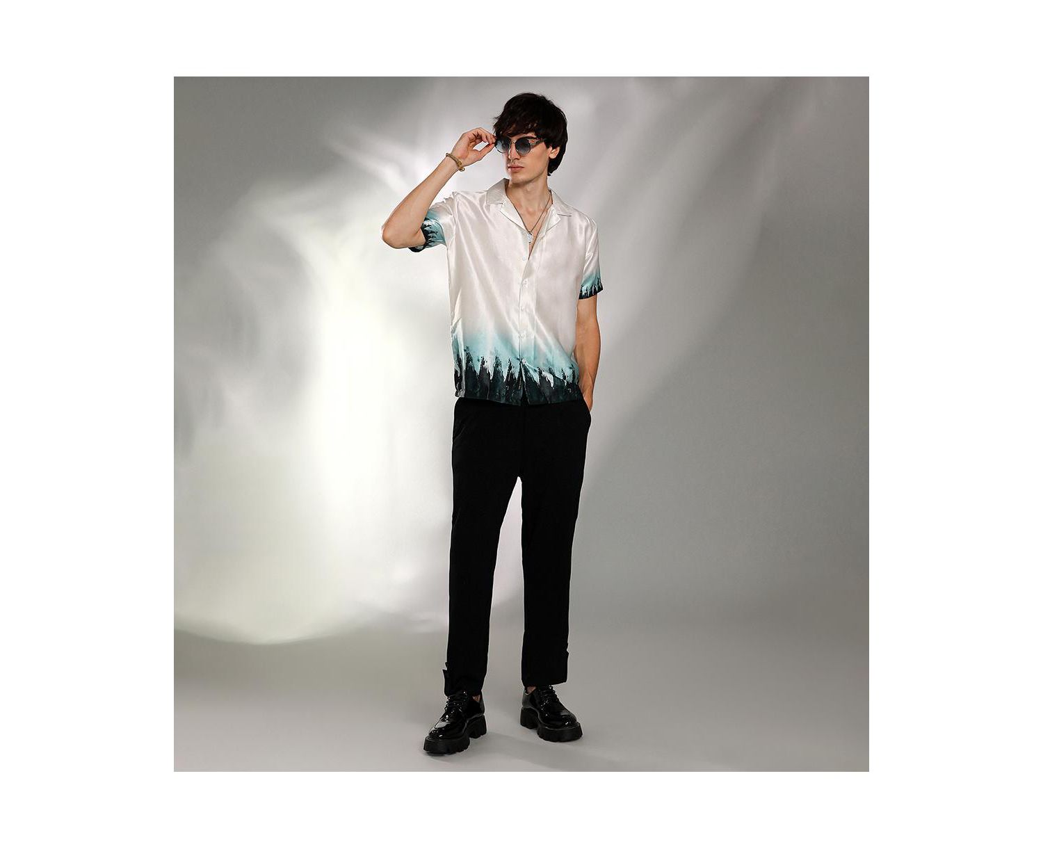 Men's Ivory White & Pine Green Pine Ombre Shirt