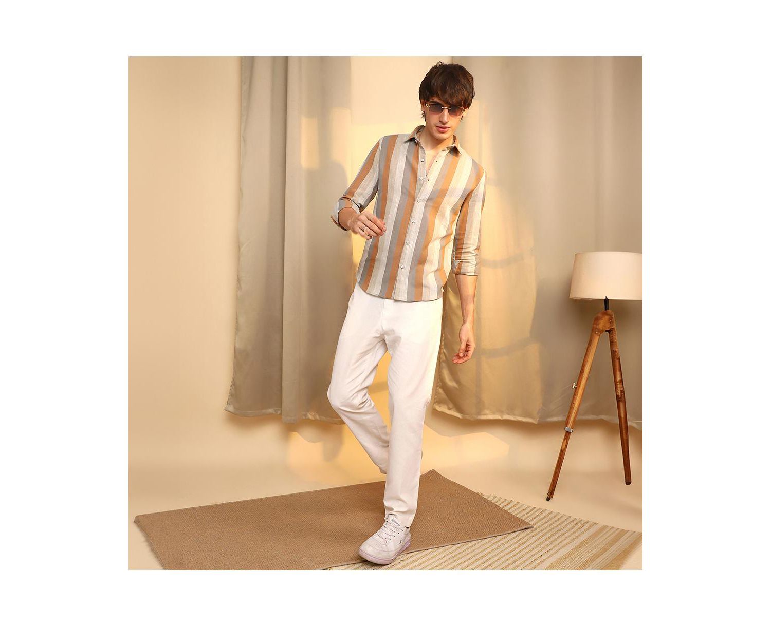 Men's Copper Brown & Peanut Brown Block-Striped Shirt