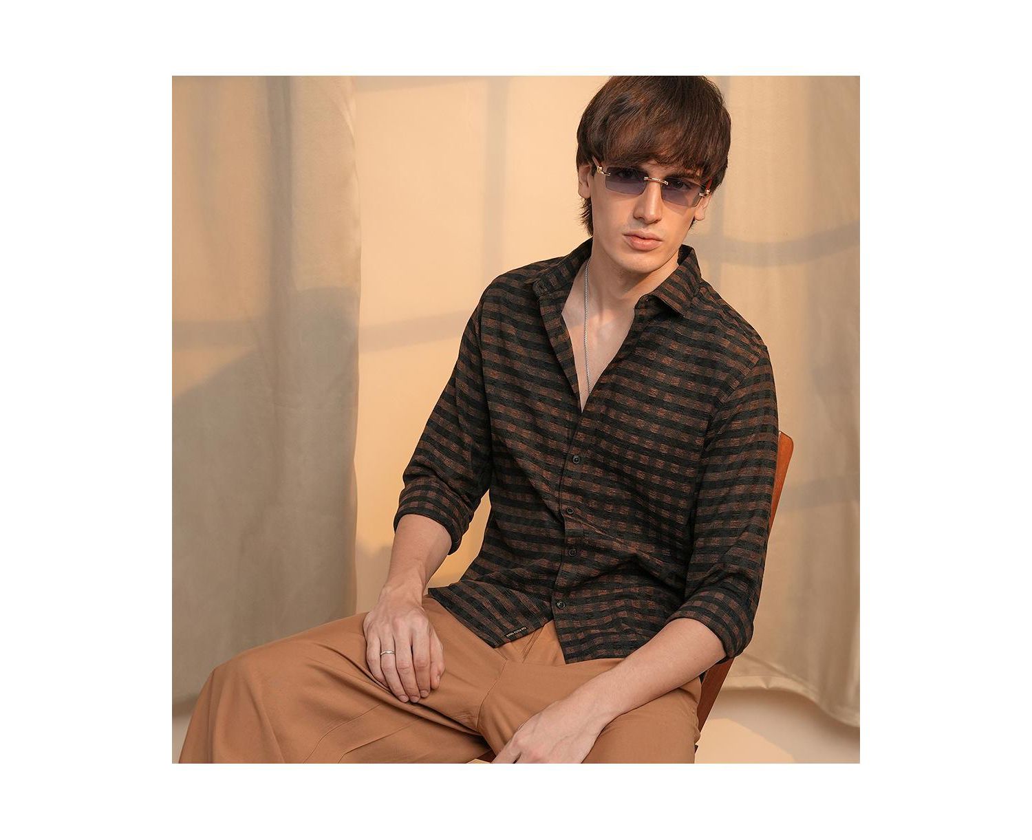 Men's Chocolate Brown & Charcoal Black Gingham Shirt