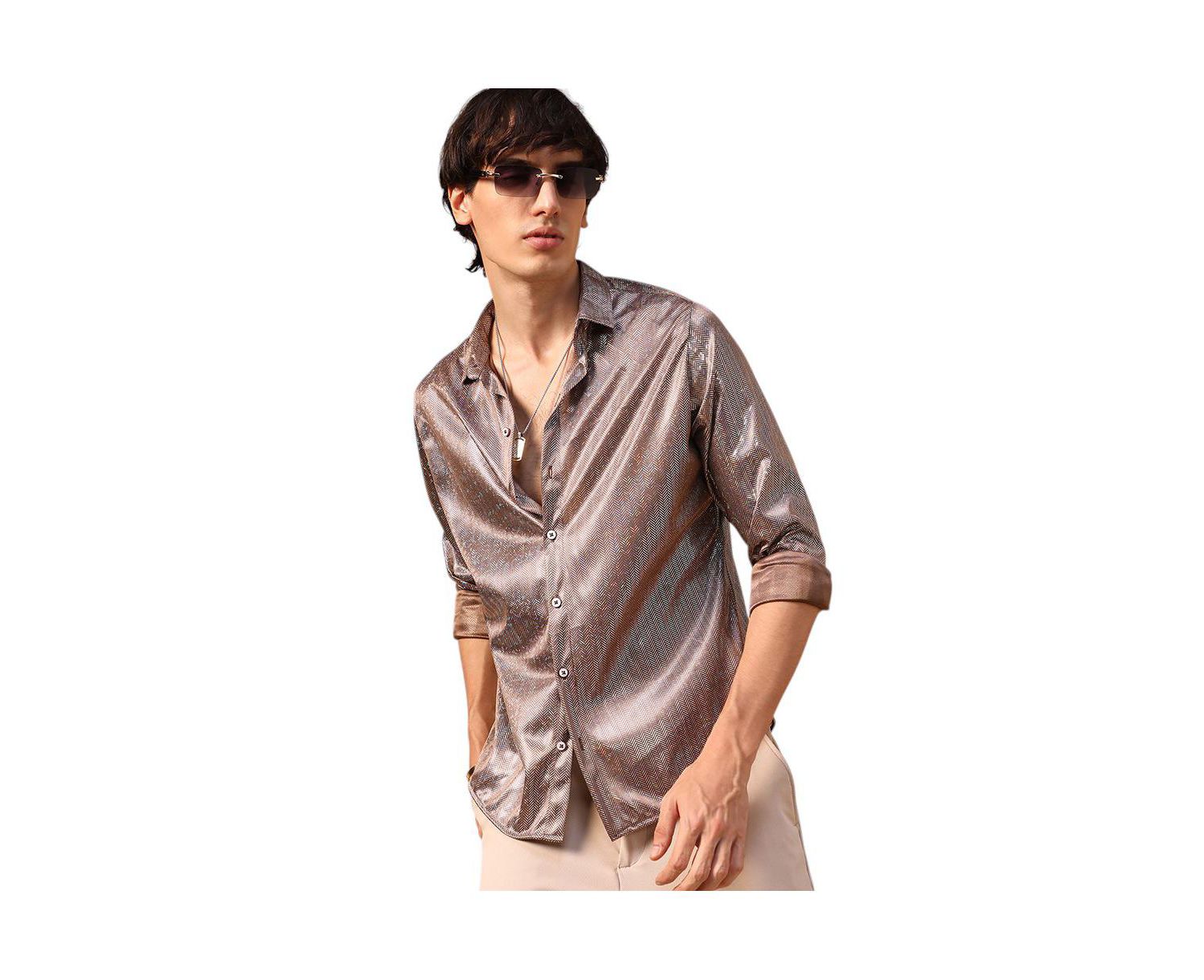 Men's Metallic Brown Sheen Chevron Shirt