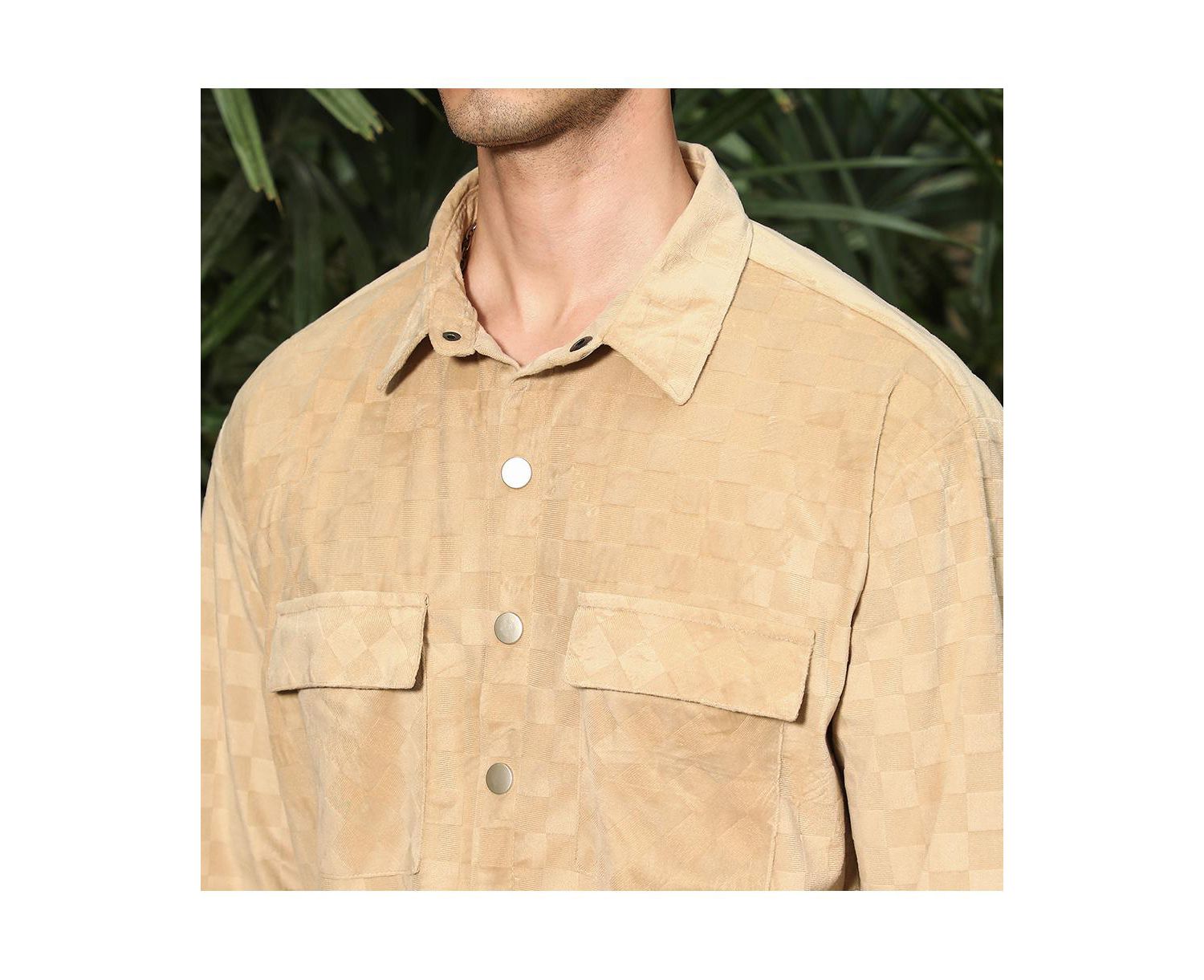 Men's Buff Beige Cubic Velvet Utility Shacket