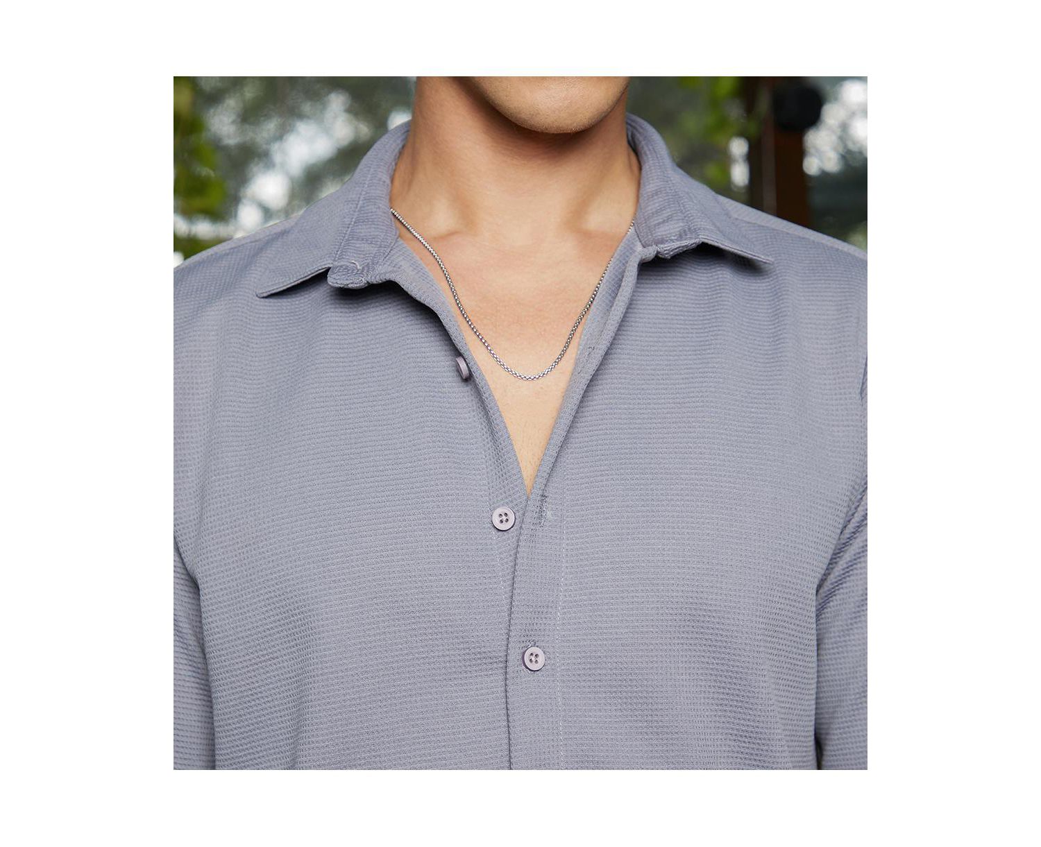 Men's Coin Grey Waffle-Textured Shirt