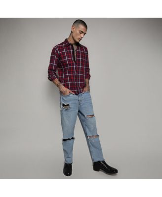 Men's Navy Blue & Red Tartan Plaid Shirt