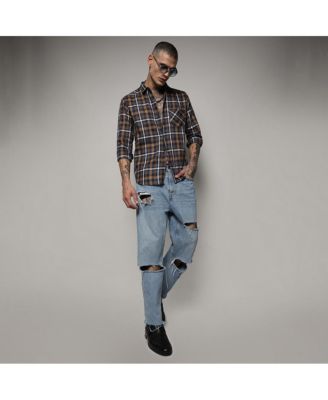 Men's Cobalt Blue & Mustard Yellow Tartan Plaid Shirt