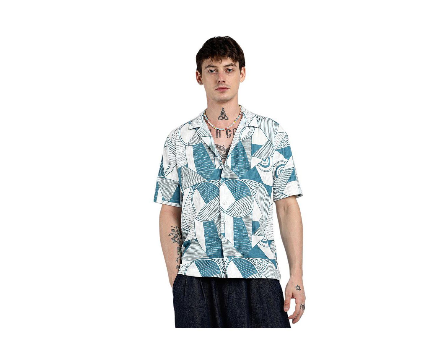 Men's Oversized Geometric Lined Shirt