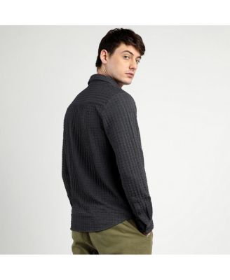 Men's Charcoal Grey Cube-Textured Shirt