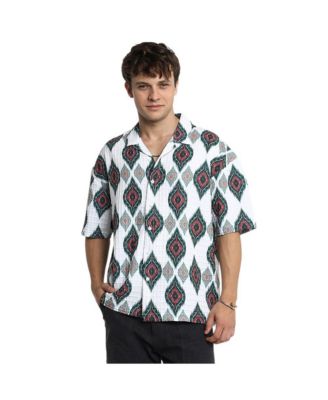 Men's Chalk White Ikkat Motif Oversized Shirt